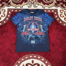Vintage Y2K Shelby Cobra Racing Team Grunge Tribal AOP Blue T Shirt Fits Size M