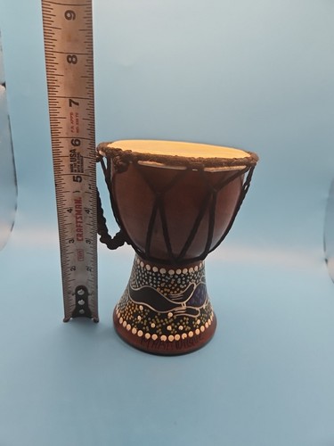 Hand Carved Mini Djembe Drums Solid Wood Hand Painted Lot Of 2 - Bild 7 von 13