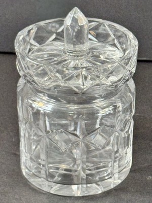 VTG AMERICAN CUT GLASS CRYSTAL JAM / SUGAR JAR w/ LID - STAR PATTERN