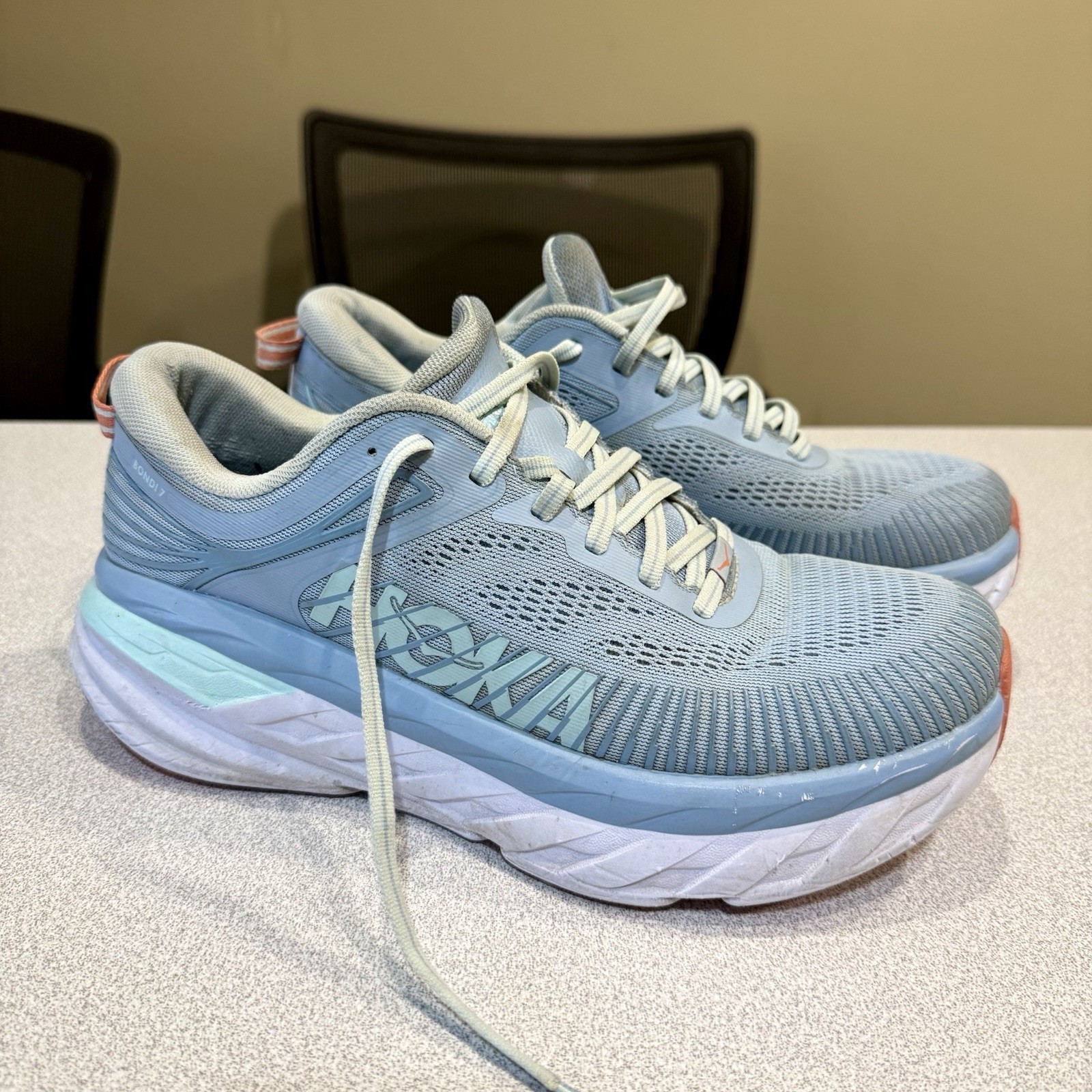 Hoka One One Bondi 7 Light Blue Green Running Shoes F27221L Women's Size 9