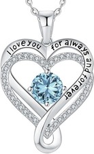 Jewelry for Women Wife Infinity Heart Birthstone I Love You Necklace S925...