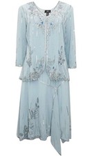 Mother of Bride Groom 2pc Jacket Dress Set L Butterfly Floral Sequin Glam Event