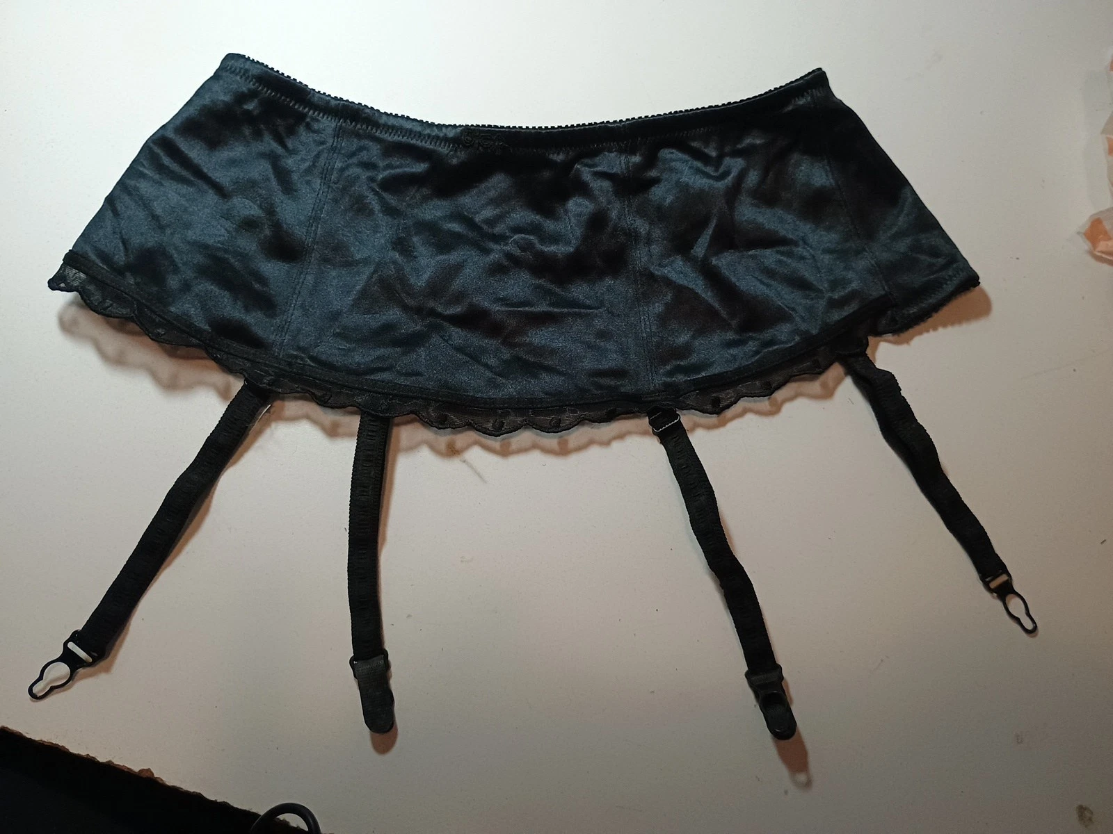 Ceinture porte jarretelles Christian Dior satin et dentelle noire taille L