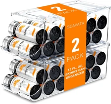 2 Pack Skinny Can Organizer for Refrigerator, Stackable Tall Skinny
