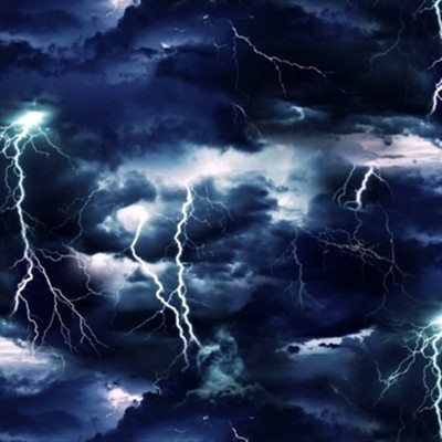 Landscape Medley Dark Stormy Black Sky with Lightning Cotton Fabric BTY