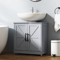 HOMCOM Pedestal Sink Storage Cabinet, Bathroom Sink Cabinet, Light Gray