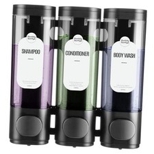 Shampoo and Conditioner Dispenser 3 Chamber No Drill   300ml Black 3 Chamber