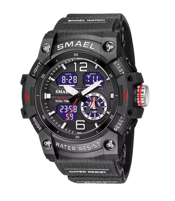 Montre militaire homme Quartz analogique numérique étanche 50M LED Noir - Photo 1/4