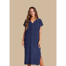 BAREFOOT DREAMS Cozy Terry Caftan, Navy Blue Women's: XL