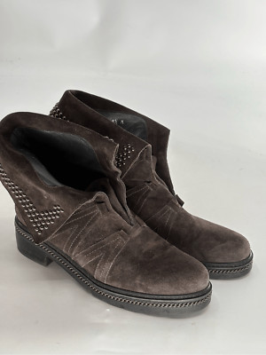 Stuart Weitzman Booties Boots Suede Women Size 8.5 Brown Gray Studded Combat