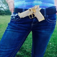 Gun Belt Buckle Western Men Really Cowboy Style Rodeo Gold Metal Rhinestones Big