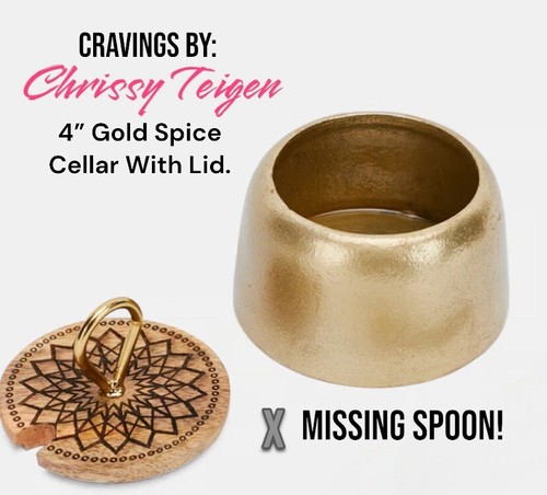 Cravings By Chrissy Teigen 4 Inch Gold Spice Cellar With Mango Wood Lid. - Picture 3 of 6