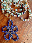Large Gold Plated Kyanite Flower Pendant With Multi Colored Beaded Necklace
