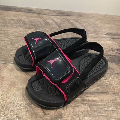 black and pink jordan slides