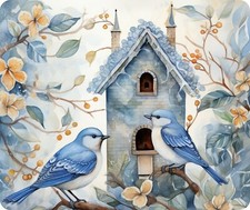 BLUEBIRDS BIRDHOUSE FLORAL COMPUTER MOUSE PAD 9 x 7 GREAT GIFT IDEA