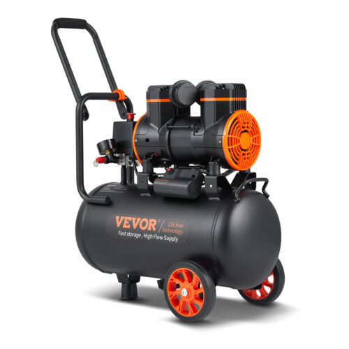 Compresseur d'air VEVOR 6,3 gallons 1450 W 3,35 CFM@ 90PSI 70 dB ultra silencieux sans huile - Photo 1 sur 12