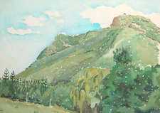 1961 Impressionist watercolor painting landscape mountain signed