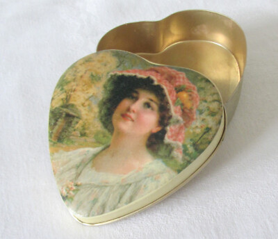 Feine HERZ DOSE Blechdose Vintage Porträt Dame Frau, Muttertag! - 10 x 10 x 3 cm