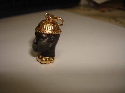 Vintage 60's Unique Corletto Blackamoor 18KT Gold Carved Ebony