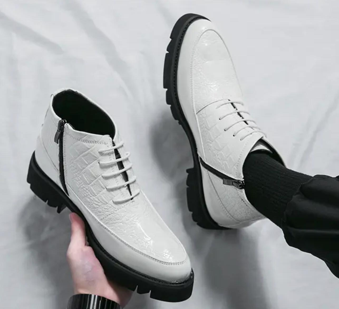 SAOLA Abito da uomo formale Creeper a punta britannico scarpe business con cerniera top alti