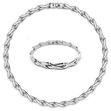 Set Edelstahl Collier und Armband Ankerkette Halskette Gliederkette silber matt 