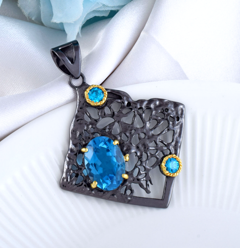 Pendentif en argent et Topaze impériale d'Ouro Preto-7726OD | Juwelo