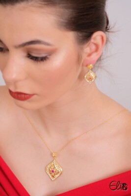 Women Jewelry Set | EliPOT IONNA 24K Gold Plated Necklace & Earrings Jewelry Set