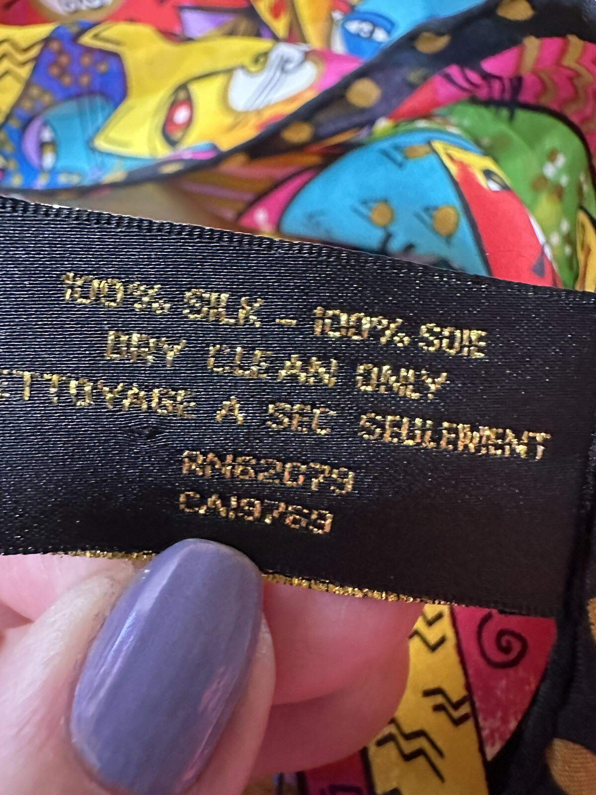 Laurel Burch Multi Cat Rectangular Silk Scarf Vib… - image 9