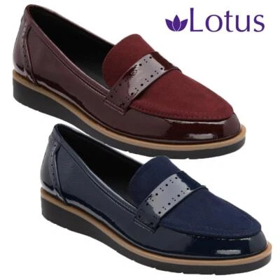 Lotus Loafer Shoes Womens Navy Red Slip On Wedge Cambridge UK 4 - 8