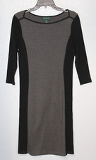 Lauren Ralph Lauren Women's Cotton Blend 3/4 Sleeve Knit Dress SMALL Gray Black
