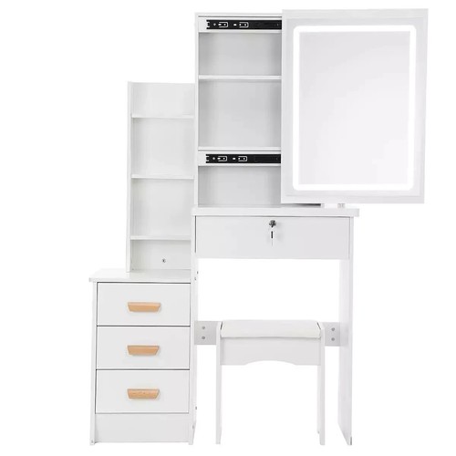 Dressing Table With Drawers Mirror Stool Set Makeup Desk Vanity Table Bedroom UK - Picture 3 of 18