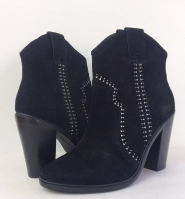 New Joie Monte Women's 37 Suede Black Studded Ankle Heels Bootie Boots Size 37