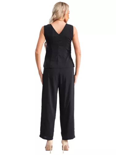 Womens 3 Piece Chiffon Pant Suits Tank Top Cardigan and Pants Evening Outfits - Picture 60 of 95