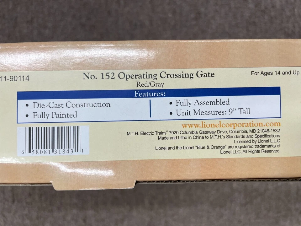 MTH 11-90114 Lionel #152 Tinplate Red & Gray Operating Crossing Gate - NEW - Image 3 of 4