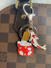 Japan Maneki Neko Lucky cat Koi fish Red keychain bag charm cute kawaii NEW
