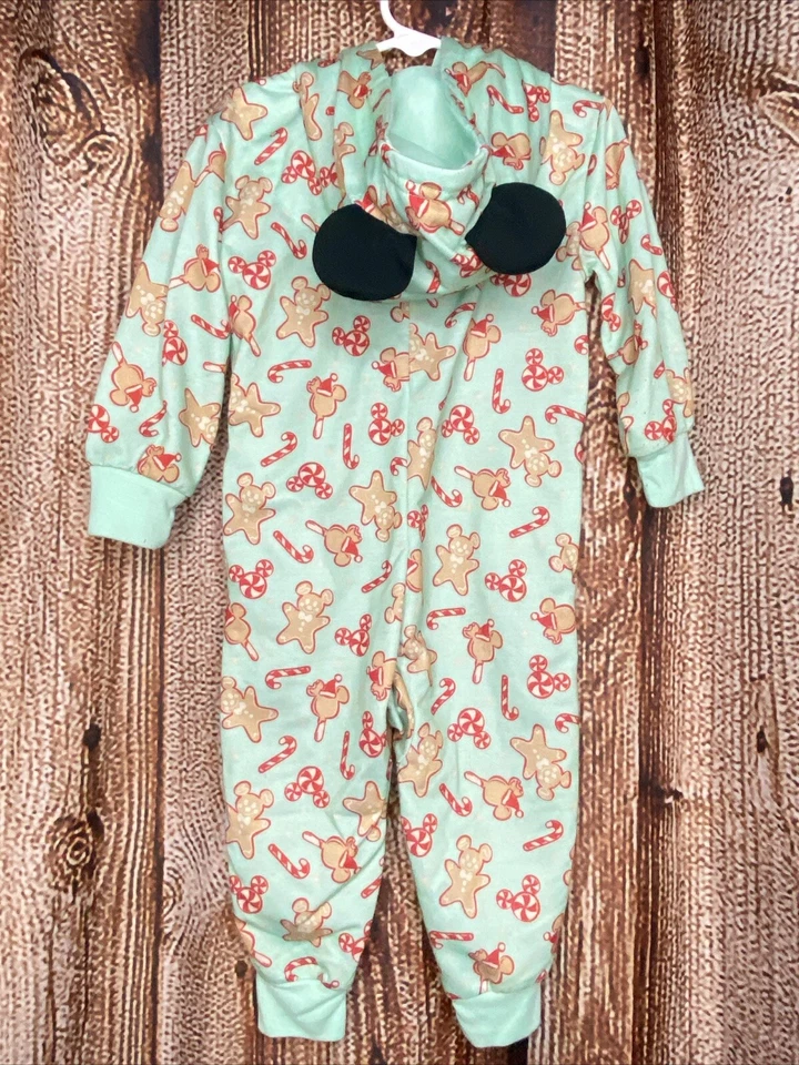 Disney Mickey Holiday Christmas Treats Hooded Romper Pajamas One Piece Size 2 - Image 3 of 4