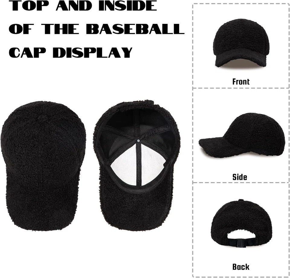 Gorra de béisbol borrosa de piel sintética de invierno térmica de lana de oveja gorra de pelota ajustable Foto 3 de 4
