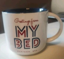 Threshold "Greetings from My Bed  Naptown USA" Coffee Mug White Blue 15 oz NEW