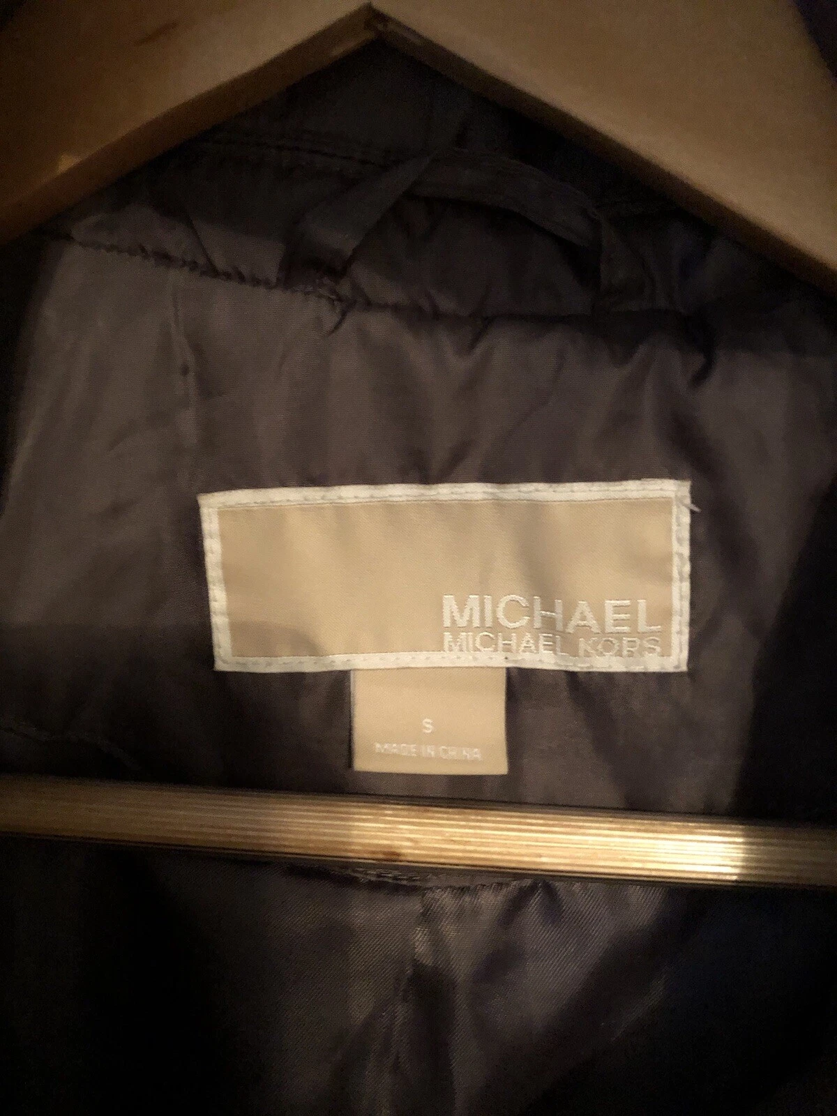 Giacca donna Michael Kors grigia lunga nylon piumino waterfowl piuma cappuccio zip S