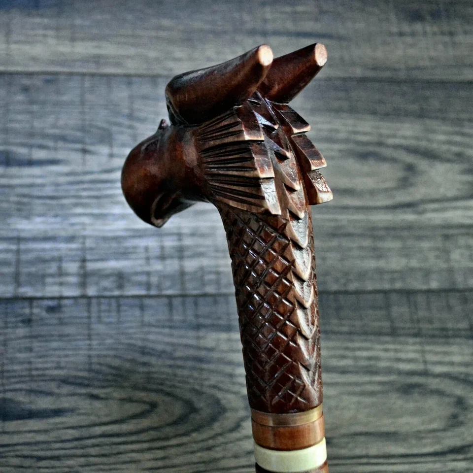 Bastón bastón de madera bastón hecho a mano tallado dragón nuevo rojo Foto 2 de 4