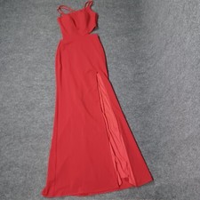 La Femme High Slit Dress Size 2 Strappy Back Gown Sleeveless Slit Cutout In Red