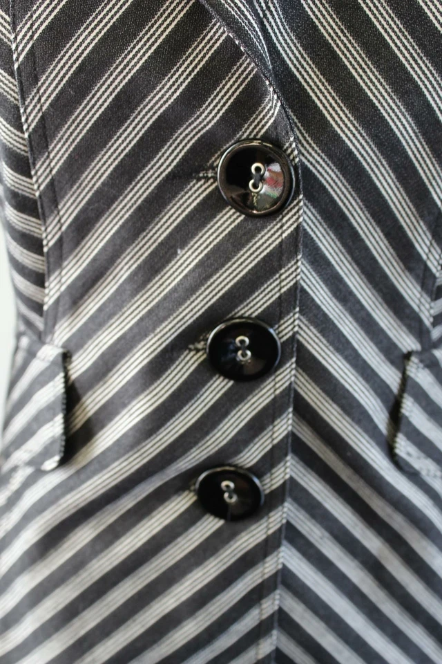 Eva Franco Womens Black White Striped Cuffed Sleeve Blazer Jacket Size 0 - Image 3 of 4