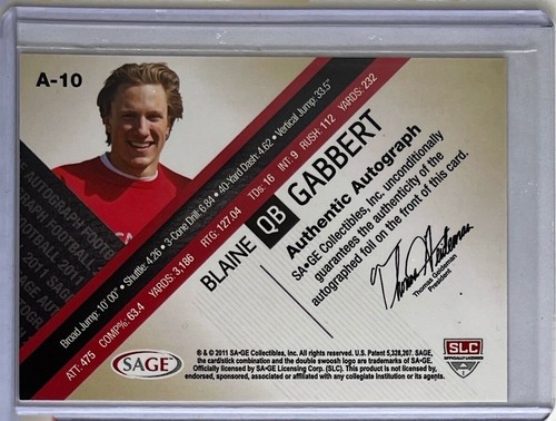 2011 SAGE Blue Blaine Gabbert Rookie Auto Numerata #’d #A-10 (AU,RC) /50 JAGUARS - Foto 2 di 2