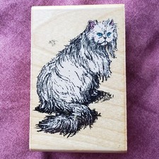 Persian Cat Stamp Affair Wood Mounted Vintage Rubber UNUSED X1215 M1