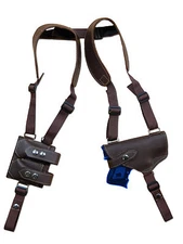 NEW Brown Leather Shoulder Holster w/ Mag Pouch Ruger Mossberg Compact 9mm 40 45