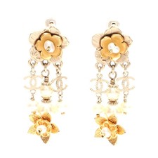 Chanel Coco Mark Earrings Plated Faux Pearl Women Gold One Size 648862