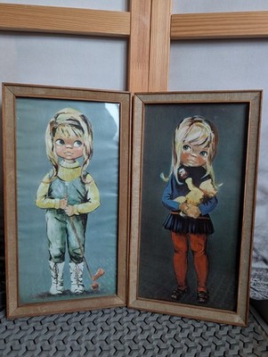 Vintage Drucke zeigt ''großes Auge'' Mädchen gemalt von Betty Raphael in den 1960er Jahren.