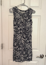 Ann Taylor LOFT XS Navy White Paisley Sleeveless Shift Dress Women's Pullover