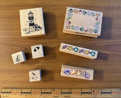 Lot Of 7 Wood Mounted Rubber Stamps Nautical Theme- Various Brands- Seashells