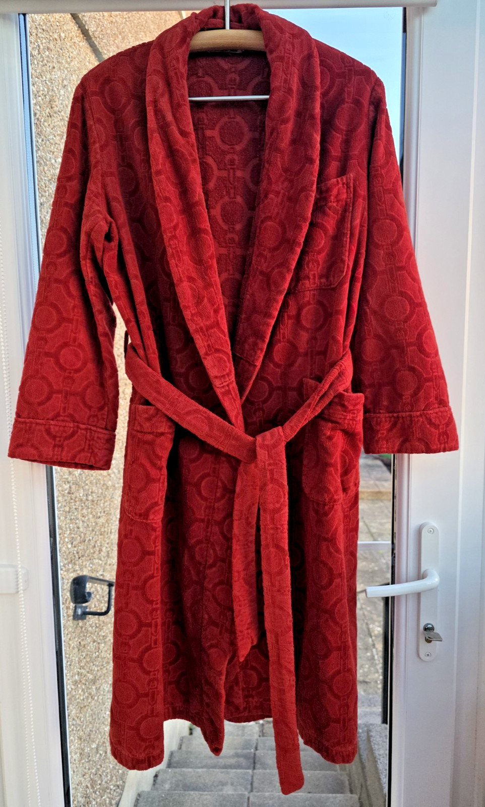 Hermes bathrobe red size S/M 100% cotton snaffle pattern long sleeve men's